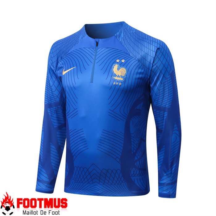 Jeu De Ensemble Survetement De Foot France Pattern Bleu 2022 2023