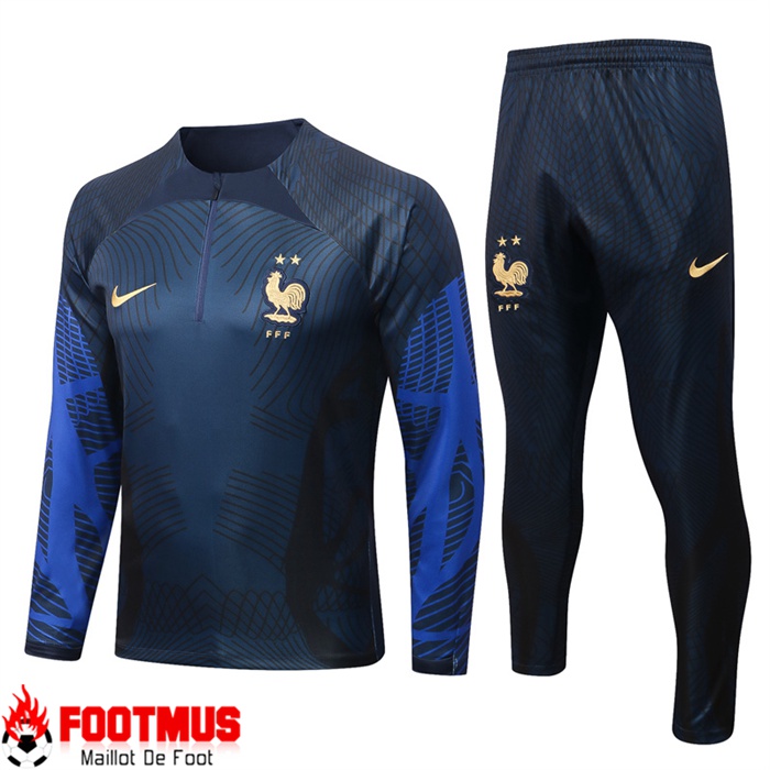 Créer Ensemble Survetement de Foot France Pattern Bleu Marin 2022 2023