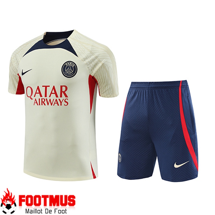 Créer Ensemble Training T Shirts Shorts PSG Jaune 2023 2024 02 Pas Cher