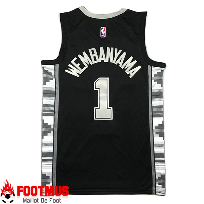 Acheter Maillot San Antonio Spurs WEMBANYAMA 1 2023 24 Noir 02 Pas Cher