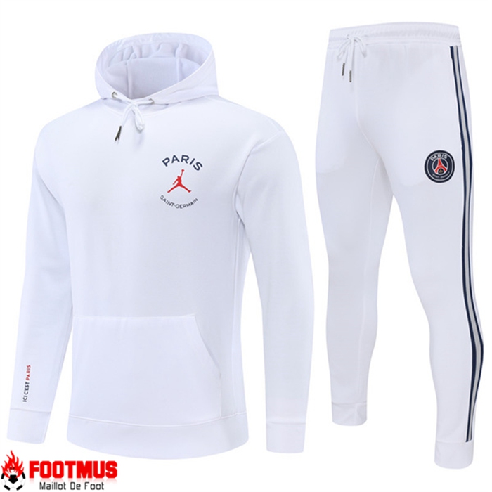 Site Fiable Ensemble Veste A Capuche Survetement Foot PSG Blanc 2022/2023