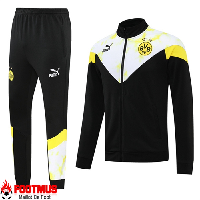 Soldes Ensemble Veste Survetement de Foot Dortmund BVB Noir/Blanc 2022/2023