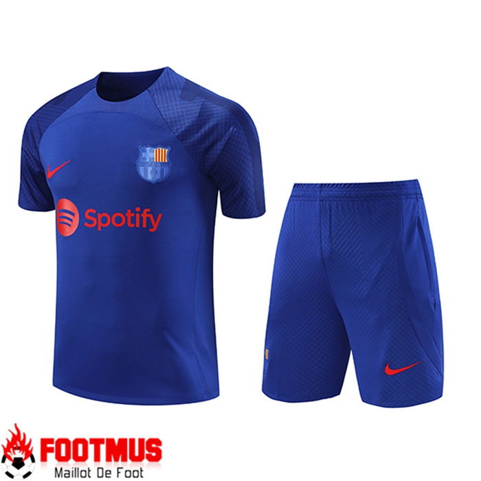 Plus Beau Ensemble Training TShirts + Shorts FC Barcelone Bleu Marine