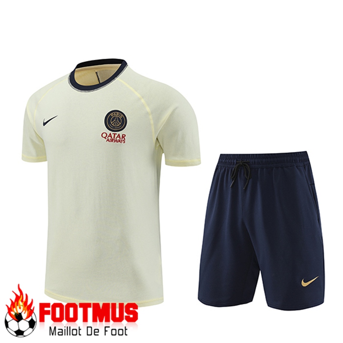 Achat Ensemble Training T-Shirts + Shorts PSG Beige/Noir 2024/2025 Pas ...