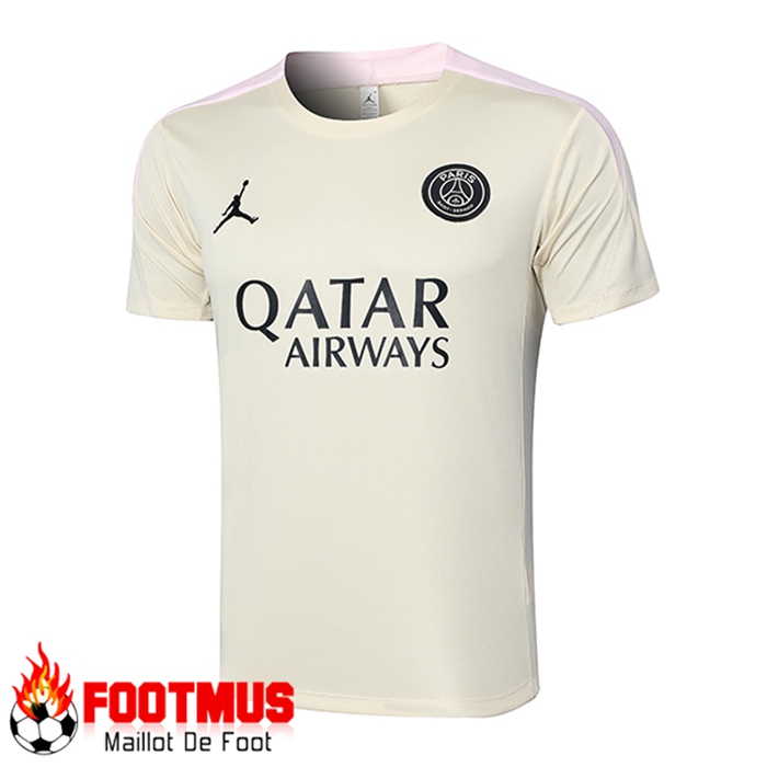 Magasin Training T-Shirts PSG Beige 2024/2025 Pas Chere